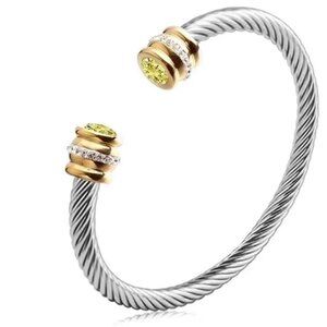 #303 Minimalist Solid Color Stainless Steel Inlay Zircon Cuff Bracelet - Nov.